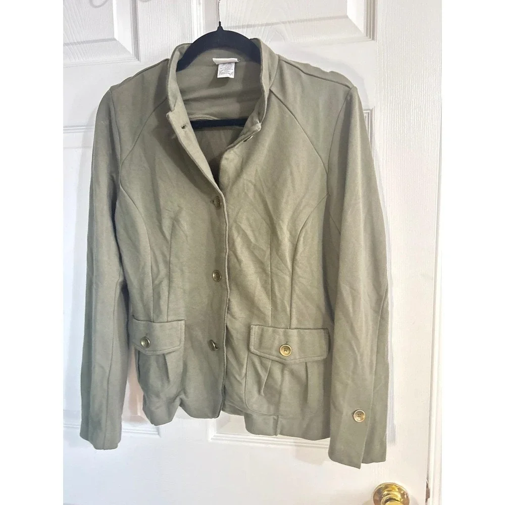 Jaclyn Smith Utility Jacket Womens Medium Olive Green Military Safari‎ Layering